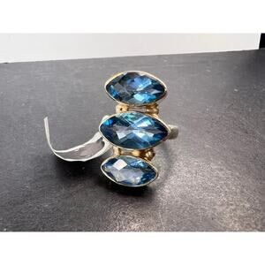 NEW Blue topaz triple marquise stone sterling silver ring size 6